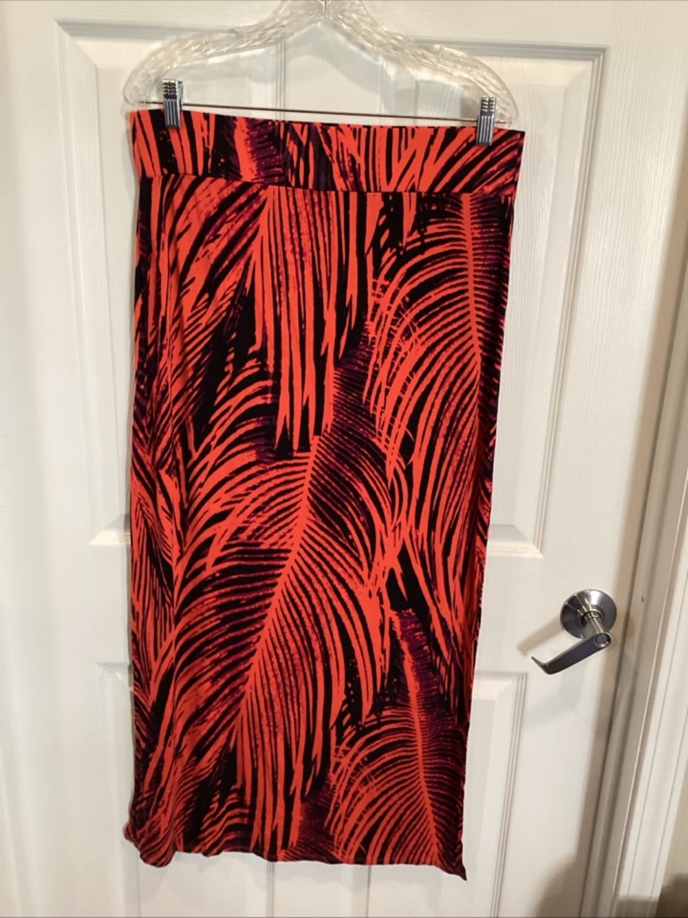 Orange and Black Palm-Print Maxi Skirt